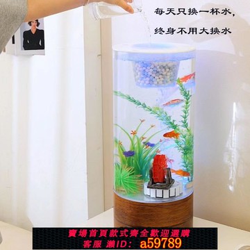 【全網低價 可打統編】免換水亞克力圓柱型小魚缸上下無管過濾增氧桌面節能小型透明魚缸