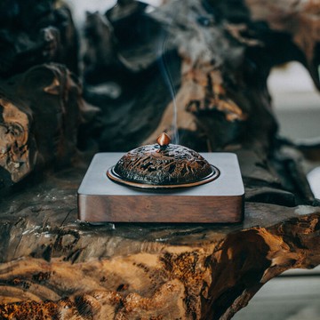 黑檀木仿古盤香專用香爐家用茶道鏤空合金爐蓋沉香居家禮佛香道