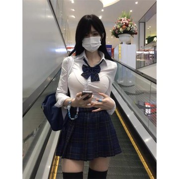 原創JK制服純欲緊身收腰襯衫長袖上衣學院風百褶裙閨蜜兩件套裝女