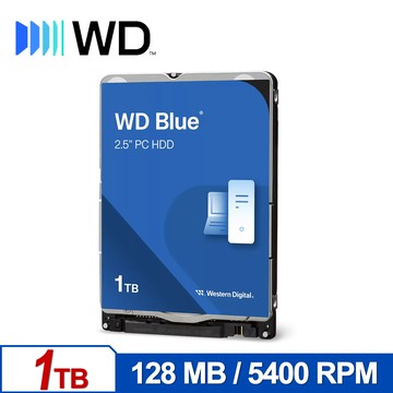 WD【藍標 7mm】(WD10SPZX) 1TB/5400轉/128MB/2.5吋/3Y