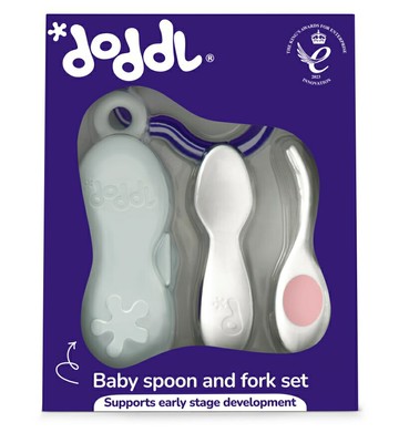 英國doddl秒拾餐具-人體工學嬰兒學習餐具2件組(附攜帶盒)-乾燥玫瑰粉 ★衛立兒生活館★