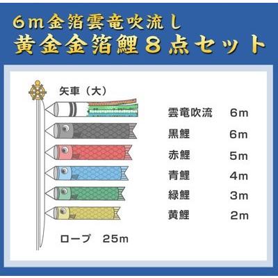 6ｍ黄金金箔鯉のぼり雲竜吹流し8点セット