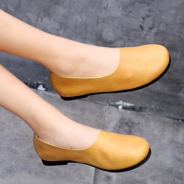 真皮軟底單鞋女一腳蹬媽媽皮鞋休閑鞋平底春秋女鞋不累腳鞋子