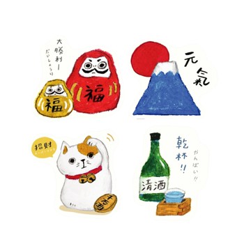 日系系列 防水裝飾貼紙-達摩/富士山/招財貓/清酒