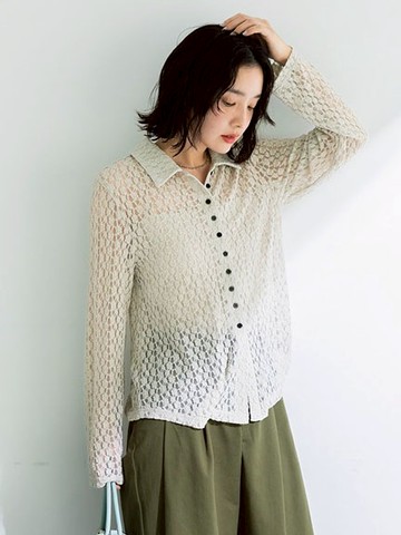 精緻甜美蕾絲翻領上衣(06001384900) - Green Parks