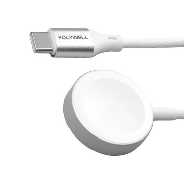 POLYWELL 寶利威爾 Apple Watch Type-C 磁吸編織充電線 1m  1條  白色