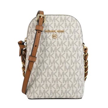 MICHAEL KORS Jet Set Charm 印花皮革隨身斜背手機包.白/咖