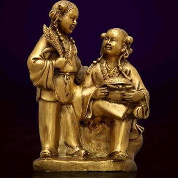黃銅和合二仙二圣擺件朋友結婚禮物婚姻新婚工藝品婚房婚禮裝飾品