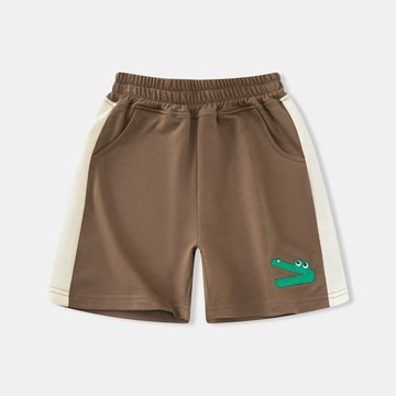 BE TOP - 純棉休閒短褲-可愛鱷魚-咖色