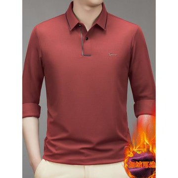 紅色男士長袖t恤POLO衫中老年爸爸加絨加厚喜公公婚宴裝結婚禮服