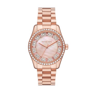Michael Kors 唯美晶鑽時尚腕錶-玫瑰金X粉貝