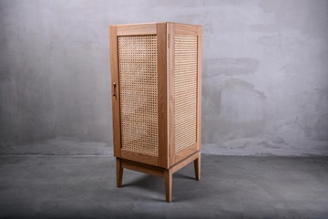 自然藤編立櫃 原木單門置物櫃 附層板