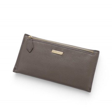 ANNA DOLLY 質感真皮拉鍊長夾(可放手機) 灰色