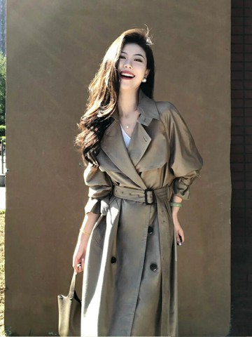 風衣外套女2025春裝新款中長款新款雙排扣高級感氣質寬松春秋外套鑫弘-素時衣櫥