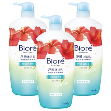 Biore 蜜妮 淨嫩沐浴乳 控油清爽型 熱情木槿花香  1kg  3瓶