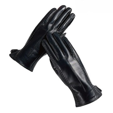 真皮綿羊皮絨毛內襯花紋縫線可觸碰螢幕騎車手套 防水防寒保暖  手長(16.5~18.5cm) x 掌寬(7~8.7cm)  黑色