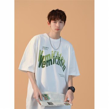 美式重磅短袖T恤男vintage寬松圓領半袖體恤夏季港風大碼字母上衣