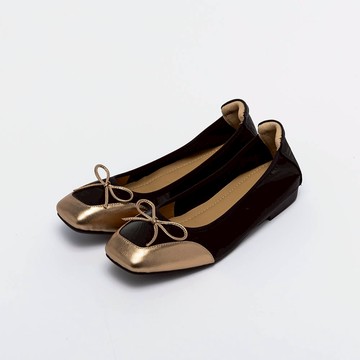 【Avivi】優雅方頭拼接芭蕾鞋 - 黑色、金色