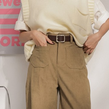 方口袋皮帶燈芯絨褲-卡【KT201478】-4色