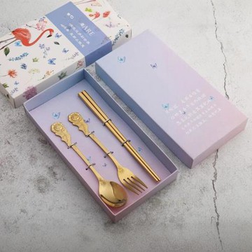 304不銹鋼玫瑰花勺叉|結婚回禮小禮品|復古金色勺叉套裝禮盒禮品