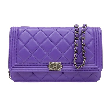二手名牌BRAND OFF】CHANEL 香奈兒【再降價】紫色羊皮菱格紋Boy WOC 肩