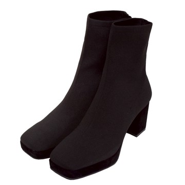 ANNSTAR 波痞Poppy聯名-直覺瘦身術飛織方頭襪靴7.5cm-黑