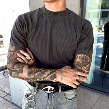 【AMERO】男裝 女裝 小立領短袖T恤 超彈性 合身 直紋理