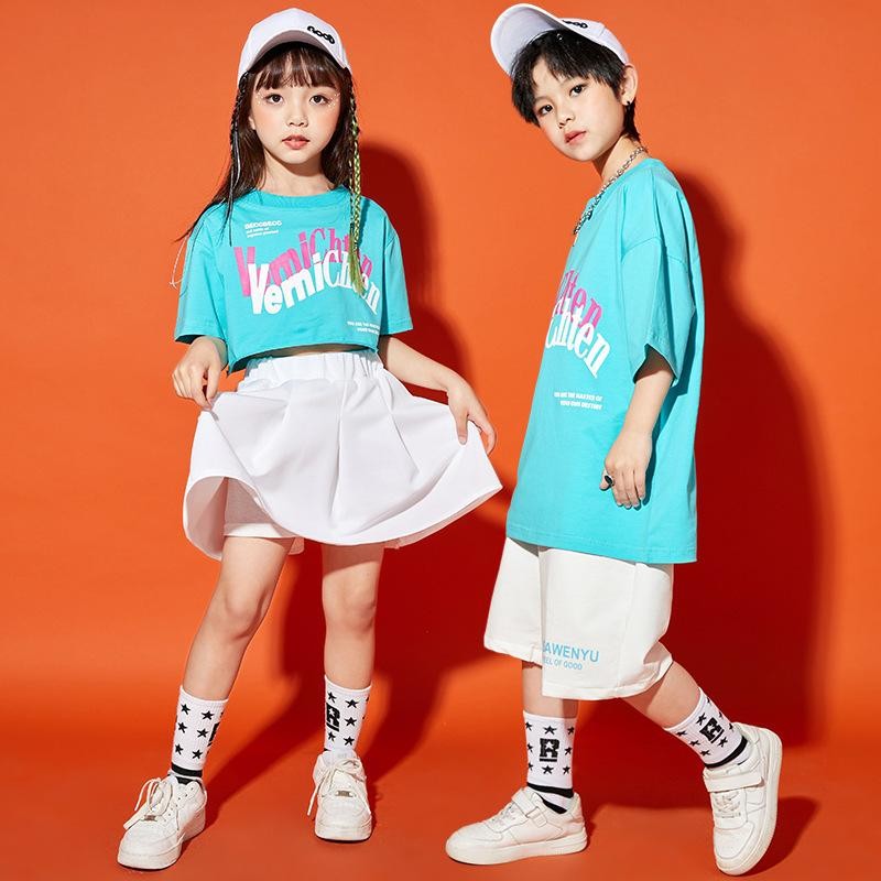 演出服 ジュニアヒップホップダンス衣装 子供ジャズダンスウエア 上下