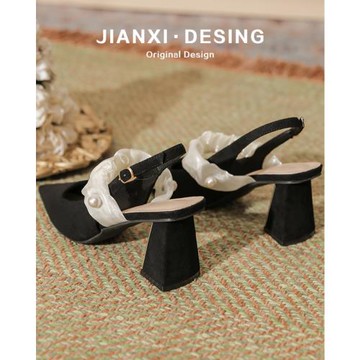 黑色高跟鞋女2025年新款夏季外穿法式粗跟包頭小碼涼鞋女313233