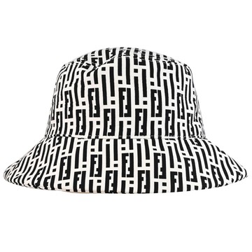 FENDI FXQ699 FF Vertigo 印花LOGO羊毛混紡漁夫帽.黑/白
