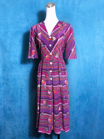 羽毛織紋輕古董洋裝/ 國外帶回 VINTAGE