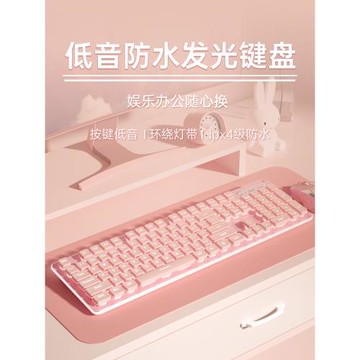 狼途輕音機械手感鍵盤鼠標套裝女生辦公電腦專用碼打字好有線粉色