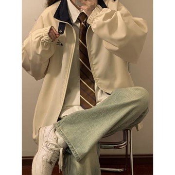 工裝外套男秋季潮流新款寬松翻領休閑夾克青少年高級感學院風上衣