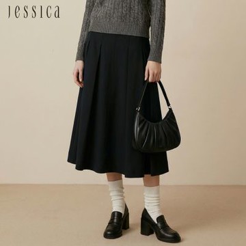 JESSICA - 氣質百搭顯瘦折邊寬裙擺長裙255103（深藍）