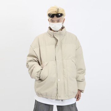 美式時尚潮流高領素色外套男秋冬新款休閒百搭寬鬆上衣男