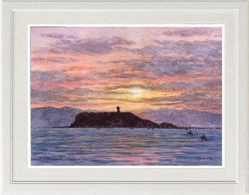 原創水彩湘南日落/江之島