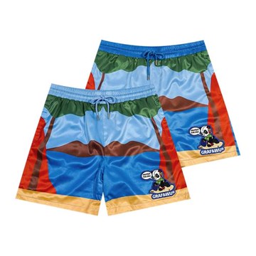 GRAF原創品牌滿印陽光海灘熊貓Panda美式速干面料寬松五分短褲