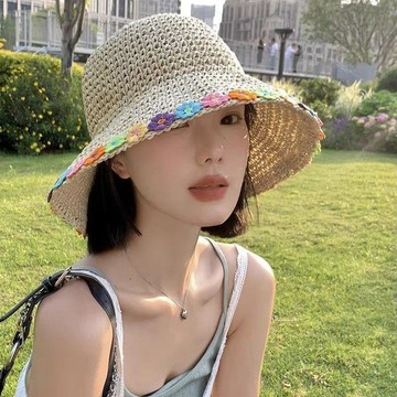 【七號】花朵草帽女夏季韓版透氣顯臉小草編漁夫帽海邊度假大檐防曬太陽帽免運
