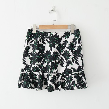 夏季外貿尾單民族風修身百搭款荷葉邊印花半身裙短裙女裝白菜價