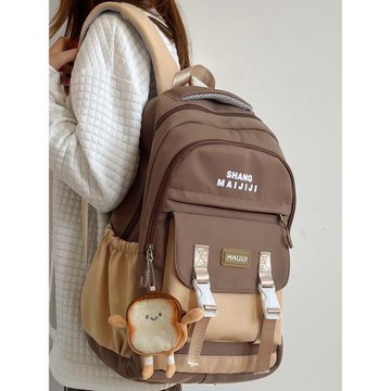 書包女生初中大學生美式復古雙肩包撞色大容量高中生百搭電腦背包