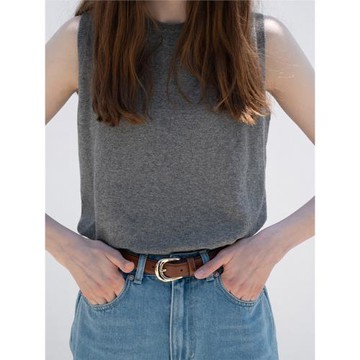 (免運)法式圓領灰色針織背心女寬松簡約夏季通勤t恤吊帶馬甲外穿上衣女