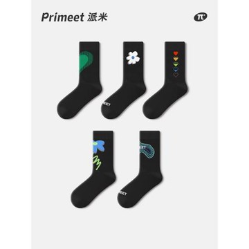 襪子女春秋中筒襪2025新款小花設計感長筒襪滑板潮黑色秋冬長襪棉