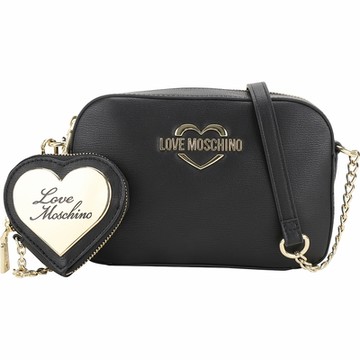 LOVE MOSCHINO 愛心字母標誌鍊帶斜背包(黑色)
