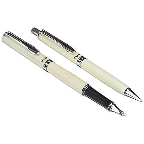 (Cream) Pentel Libretto Roller Gel Pen and Pencil Set with Gift Box, Pen