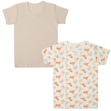 akachan honpo - 短袖圓領上衣2件組-速乾 恐龍-淺卡其色