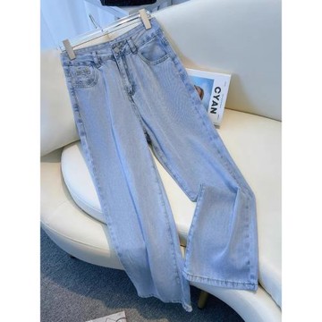 直筒牛仔褲女春秋2025新款薄款夏季顯瘦寬松小個子高腰闊腿拖地褲