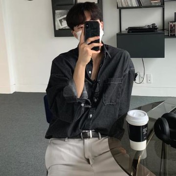 美式復古牛仔襯衣外套男輕熟風薄款寬松長袖高級感多口袋工裝襯衫