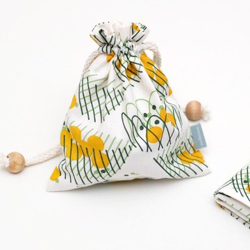 nocogou｜印花束口袋「籃子」黃色