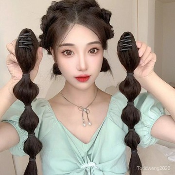 泡泡麻花辮假頭髮女抓夾神器玉米鬚古風女馬尾氣質雙馬尾虎口夾