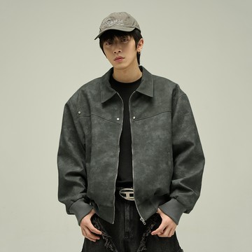 美拉德霧面蠟染水洗質感荔枝皮革外套 / 男女皆可穿 / 2色 / M-2XL【QTJBYHT86】